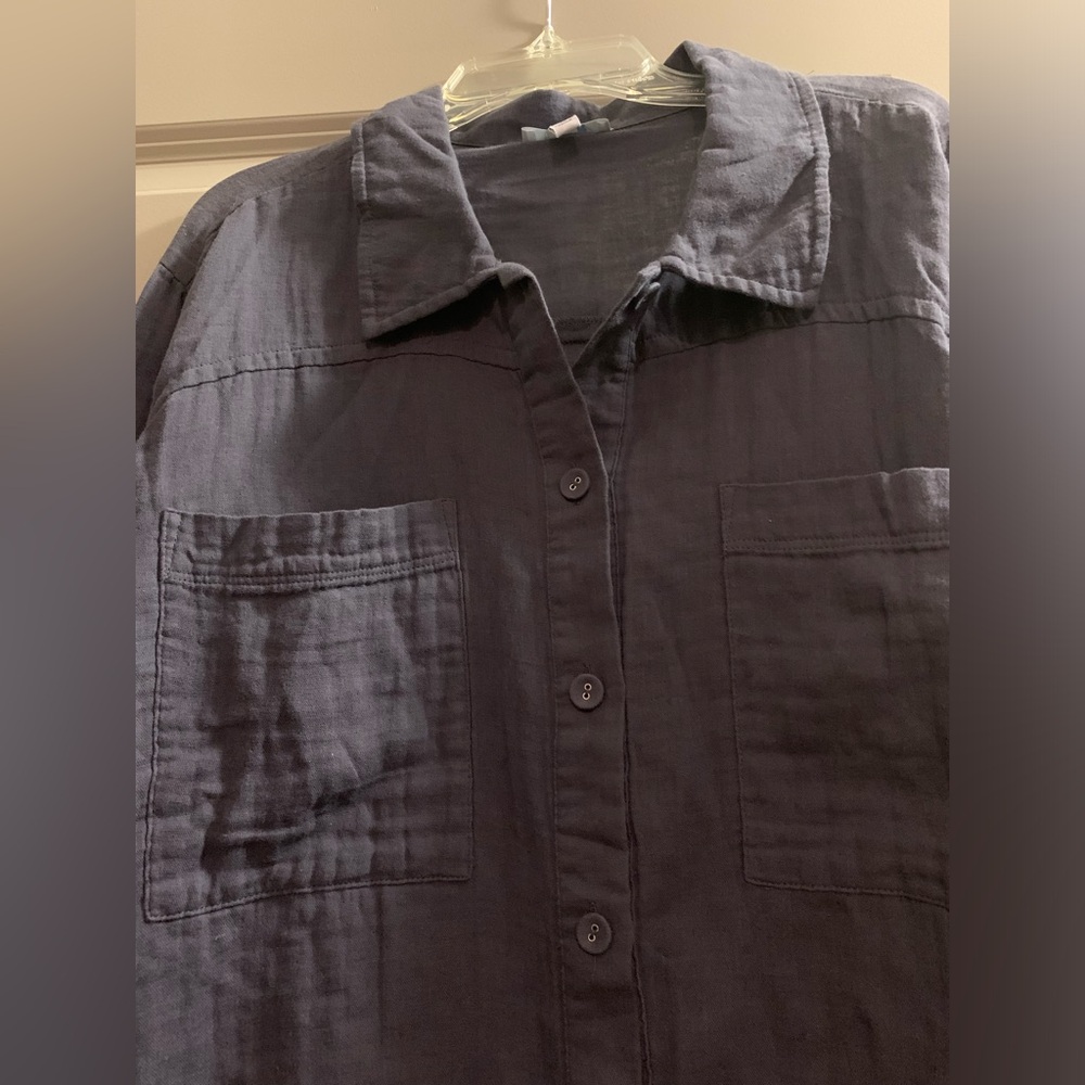 Johnny Was Calme Double Pocket Long Sleeve Shacket 100% Cotton Large Grey - Picture 4 of 9